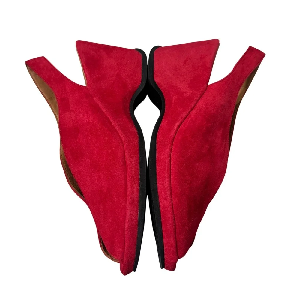 L'Amour Des Pieds Odetta Wedge Sandals Womens 6.5 Red Excellent Suede Slingback